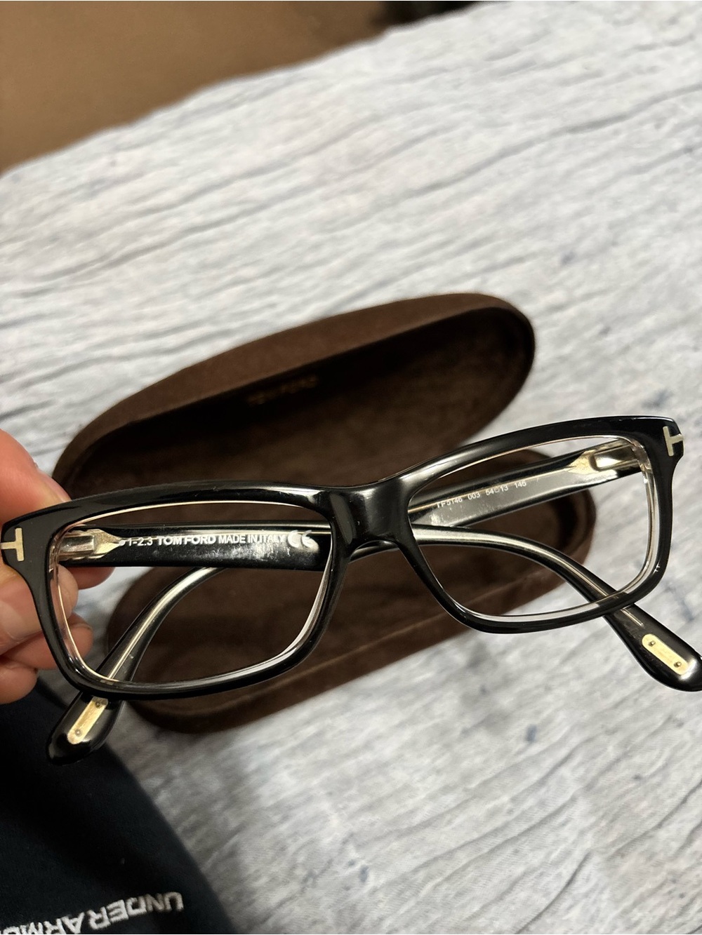 Tom Ford Black Acetate Rectangular Eyeglass Frames with Gold Accents